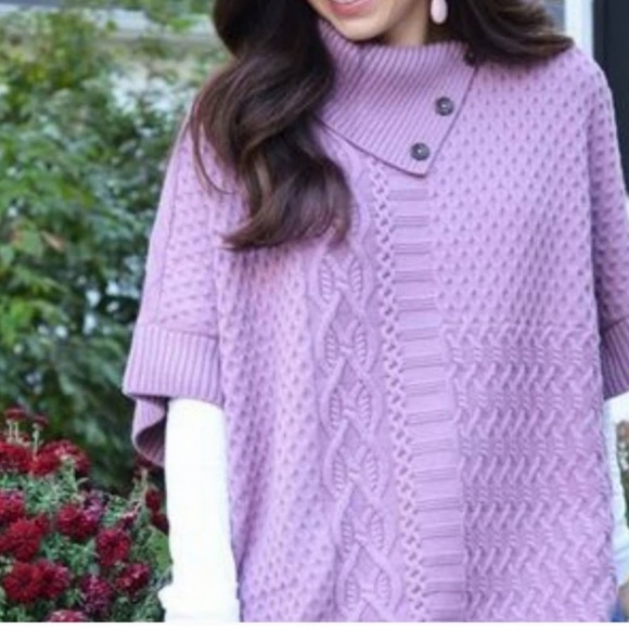 Talbots woman Lambswool blend lavender purple cable knit poncho sweater XL - Picture 4 of 11